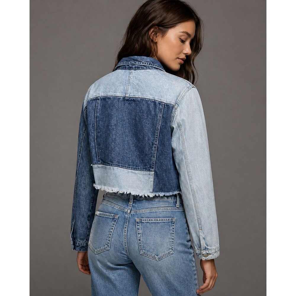 Refuge Denim Women’s Cropped Patchwork Jean Jacket Size S - Picture 10 of 16